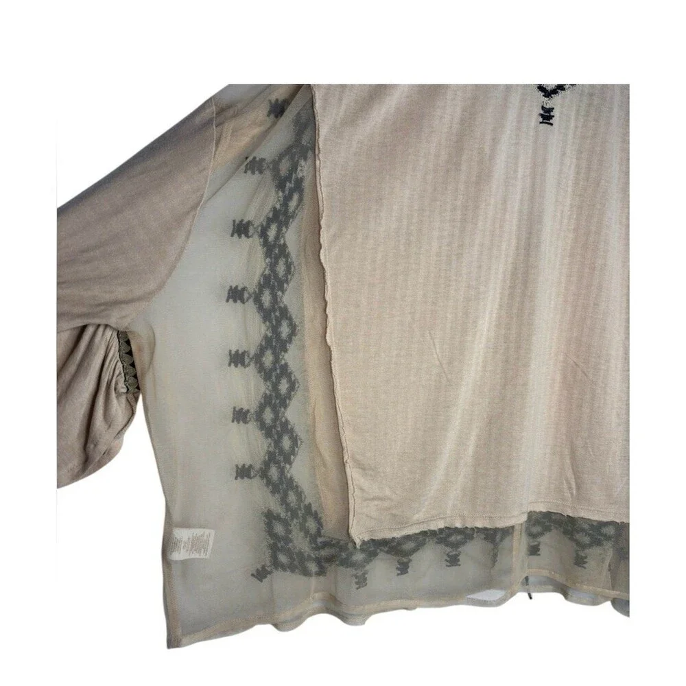 Free People Tunic Blouse Womens S Ivory Boho Embroidered V-Neck